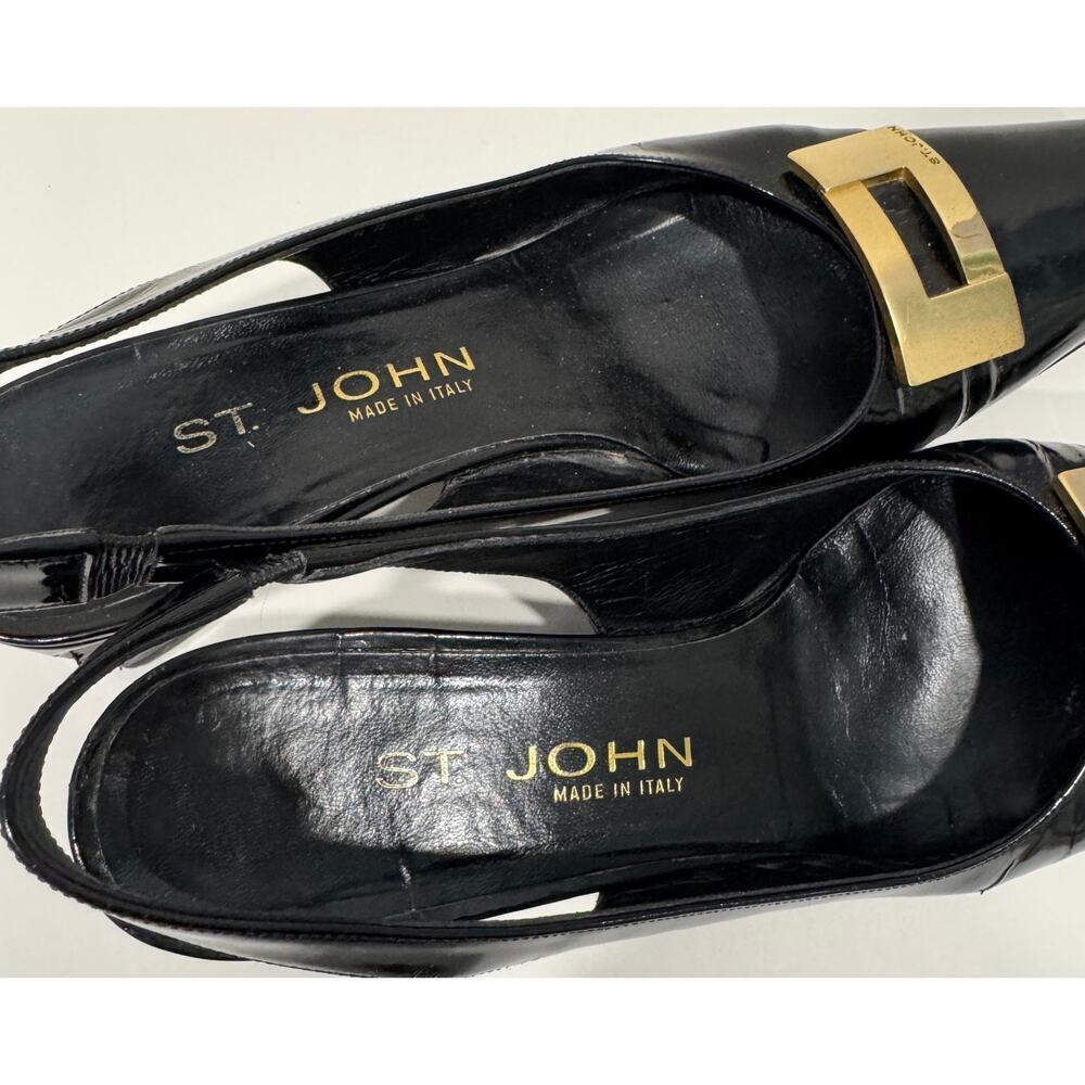 ST. JOHN Patent Leather Heels Slingback Loafers w/ Gold Buckle Size 8 - Picture 4 of 6